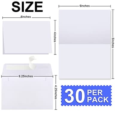 Joyberg Blank Cards and Envelopes 4x6, 30 Pack White Invitation Cardstock with 30 Pack Envelopes, Self-Seal Thank you Blank Greeting Cards and Envelopes, for All Occasions DIY, Print custom - Image 2