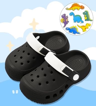 OWIF Kids Toddler Clogs Boys Girls Slip on Slides Sandals Summer Beach Pool Outdoor Water Shoes Shower Slippers,Dinosaur Black 5-6 Toddler - Image 2