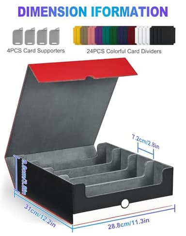 UAONO Card Storage Box for Trading Cards, 2400+ MTG Commander Deck Box With 24pcs Colorful Divider, Card Case Fits for Magic TCG PTCG Sports Game (Red&White) - Image 2