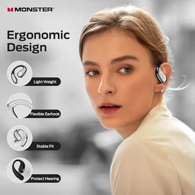 Monster Open Ear AC360, Wireless Bluetooth Rotary Earphone, with Lanyard, Upgraded Bluetooth 6.0, Touch Control, 24h Long Battery Life, IPX5 Waterproof,Long-Lasting Wear Without Fatigue（Black） - Image 6