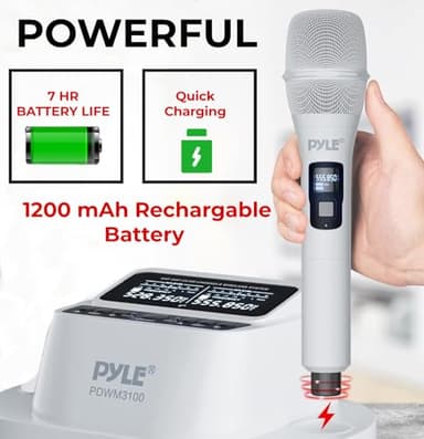 Pyle Wireless Microphones - UHF 2x100 Channel Receiver, Karaoke Microphone with DSP, High-Fidelity, Infrared Sync, Wireless Microphone System for Professional Singers, Stage & Artists (Renewed) - Image 2