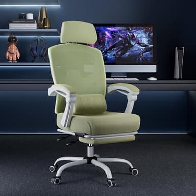 DUMOS Office Desk Chair with Footrest Ergonomic Gaming Chair for Adults Computer Mesh, Lumbar Support,Swivel Reclining with Headrest, Comfy Armrest for Home, Office, Work, Study, Light Green - Image 2