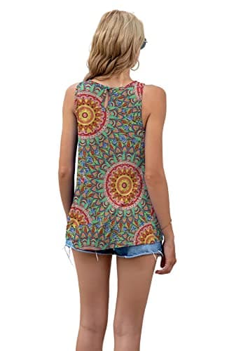 SUEANI Women's Summer Sleeveless Pleated Back Closure Casual Tank Tops(Large, FP Peacock Blue) - Image 4
