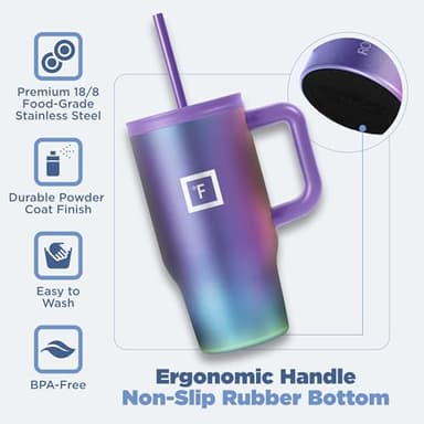 IRON °FLASK Co-Pilot Insulated Mug w/Straw & Flip Cap Lids - Cup Holder Bottle for Hot, Cold Drink - Leak-Proof - Water, Coffee Portable Travel Mug - Sand, 16 Oz - Image 5