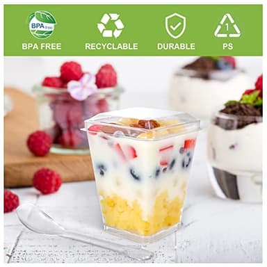 EASERCY 100 Pack 5 oz Plastic Dessert Cups with Lids, Yogurt Parfait/Appetizer Cup with Lids for Party, Mini Dessert Cups with Spoons Dessert Shooter Cups for Pudding, Fruit and Ice Cream - Image 5