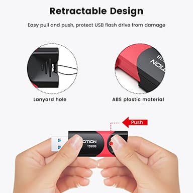 KOOTION 128 GB USB 3.0 Flash Drive Thumb Drive Retractable 128G Zip Drive Ultra High Speed USB Stick Jump Drive Rugged Memory Stick with LED Indicator for Data Storage and Transfer - Image 2