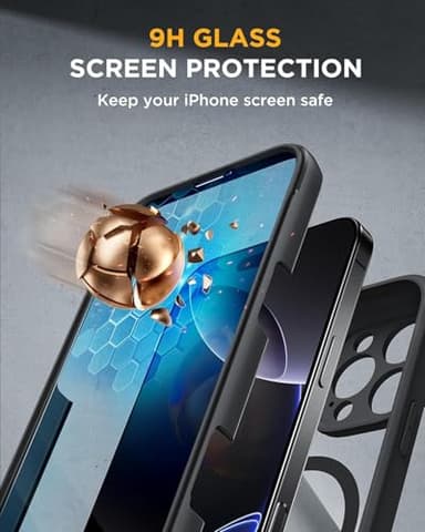 Miracase Magnetic for iPhone 16 Pro Case Full-Body Phone with Built-in Glass Screen Protector, [Compatible with MagSafe] Military Drop Proof 16 Pro Cover Bumper 6.3 inch, Black - Image 3