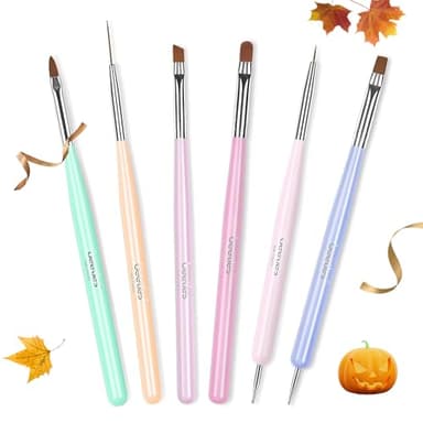 Beetles Gel Polish Nail Art Brushes, 6 Pcs Fingernail Art Design Pens, Wood Alloy Handle, Dotting Pen Clean Up Liner French Nail Brush Set, DIY Manicure Tools Gift for Women - Image 8