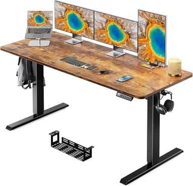 ErGear Whole Piece Standing Desk with 59x24 inch Desktop, Adjustable Stand Up Desk for Home Office, Electric Computer Desk Workstation with Cable Management Tray, Vintage Brown, EGESD67V - Image 1