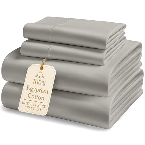 LANE LINEN 100% Egyptian Cotton Bed Sheets sábanas Queen, Soft & Comfy Luxury Hotel Like Thick Bedding Sheets & Pillowcase Set, Machine Wash Cooling 16'' Queen Deep Pocket Sheet Set-Silver - Image 1