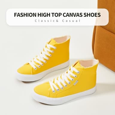 hash bubbie Women's Canvas High top Sneakers Classic Fashion High Tops Canvas Shoes Casual Tennis Shoes for Women（Yellow.US9） - Image 2
