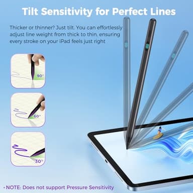 iPad Stylus Pencil(5 Extra Tips) with Magnetic Attachment,USB-C Faster Charge,Tilt Sensitivity Palm Rejection,Compatible with2018-2025 iPad ProM4/12.9/11,Air M3/M2/3/4/5,iPad6-11,Mini5/6/7Gen（Black） - Image 4