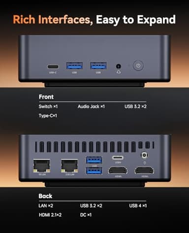 KAMRUI AM21 Mini Gaming PC Dual LAN, AMD Ryzen 9 6900HX (up to 4.9 GHz), 16GB DDR5 512GB M.2 NVMe PCIe SSD, Mini Desktop Computer with USB 4, DP, 2 HDMI 2.1, Gaming PC Supports Quad 4K Display - Image 4