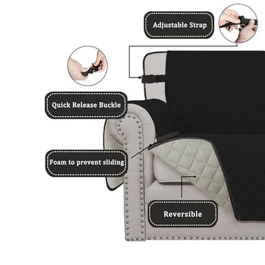 Easy-Going Reversible Chair Cover Washable Sofa Cover for Dogs Water Resistant Couch Slipcover Furniture Protector Cover with Adjustable Straps for Pets (Chair 30 in, Black/Beige) - Image 3