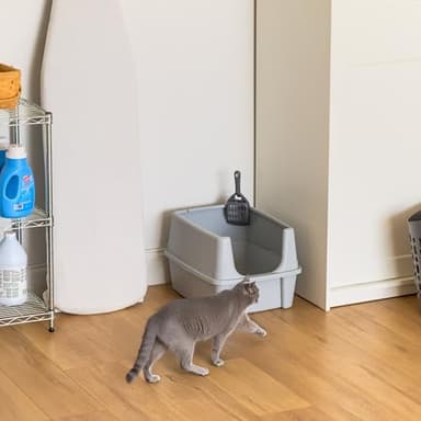 IRIS USA Large Cat Litter Box with Scatter Shield and Scoop, Open Top High Sided Cat Litter Pan, Silver - Image 4