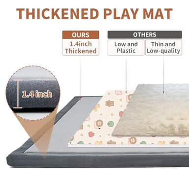 Baby Play Mat for Floor - 1.4" Thick Memory Foam Rug, 70"x59" Playpen Tummy Time Mat, Soft Velvet Nursery Rug, Large Padded Crawling Mats, Cushioned Pads for Playroom Toddlers, Infants, Yoga, Tatami - Image 2