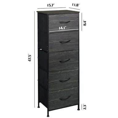 WLIVE Fabric Dresser, 5-Drawer Tall Dresser for Bedroom, Storage Dresser Organizer with Fabric Bins, Wood Top, Sturdy Steel Frame, Chest of Drawers for Closet, Hallway, Charcoal Black Wood Grain Print - Image 3