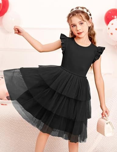 Arshiner Toddler Tutu Dress Girls Fluffy Summer Dresses Casual Black Funeral Tulle Sundress for Kids 7-8 Yeasr - Image 5