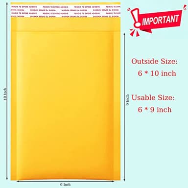 packbabol Kraft Bubble Mailers 6x10 Inch 50 Pcs,Small Self-Sealing Mail Shipping Bags,Yellow Padded Envelopes #0 - Image 2