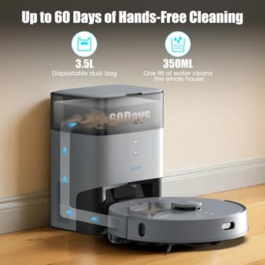 AIRROBO T25+ Robot Vacuum and Mop Combo, 5500Pa Suction, Pet Area Smart Boost, Carpet Detection, Tangle-Free Brush, LDS Mapping, APP Control, 3.5L Self-Empty Bin for Hard Floors, Carpets, Pet Hair - Image 2