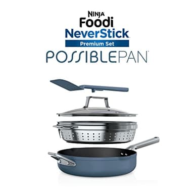 Ninja, Cookware, Steamer, Strainer Basket, Glass Lid and Spatula, Foodi NeverStick PossiblePan, Premium Set with 4-Quart Capacity Pan, Nonstick, Durable, Oven Safe Cookware, Cherry Tart, CW102BL - Image 12