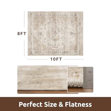 AMOAMI-Area Rug 8FT X 10FT Rugs for Living Room-Vintage Soft Beige Rugs for Bedroom-Non Slip Carpet-Washable Rug for Dining Room Living Room Bedroom Office Under Table - Image 2