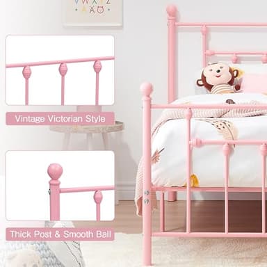 VECELO Twin Size Metal Platform Bed Frame with Headboard and Footboard, Heavy Duty Slat Support/No Box Spring Needed Mattress Foundation/Underbed Storage Space, Victorian Style - Image 5