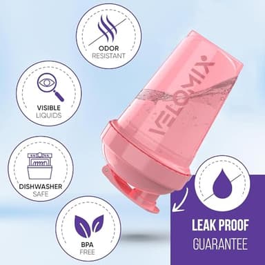VELOMIX-2 Pack- 20 oz Protein Shaker Bottles for Protein Mixes - 2x Wire Whisk | Leak Proof Shaker Cups for Protein Shakes and Pre Workout | Protein Shaker Bottle Pack | Protein Mixer Cup (Pink&Black) - Image 2