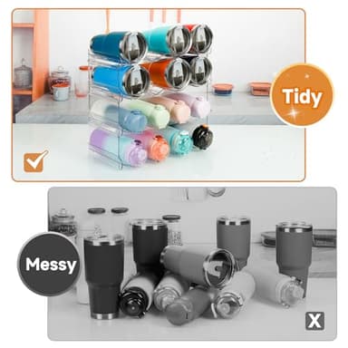 spospo Stackable Water Bottle Organizer, Large Compartment Water Bottle Holder, 4 Tier Clear Water Bottle Organizer for Cabinet, Bottle Rack for Kitchen Organization and Storage - Hold 16 Bottles - Image 4