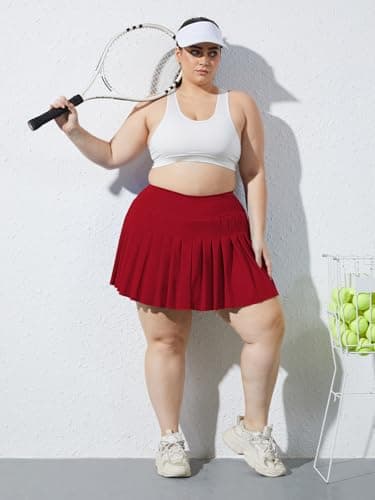 Moon Wood Women's Plus Size Pleated Tennis Skirt- Girls High Waist Athletic Golf Skirts with Shorts Red - Image 4