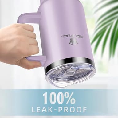 40 oz Tumbler with Handle and Straw Lid, 100% Leak-proof Travel Coffee Mug, Stainless Steel Insulated Cup for Hot Cold Beverages, Keeps Cold for 34Hrs or Hot for 10Hrs, Dishwasher Safe (LightPurple) - Image 6