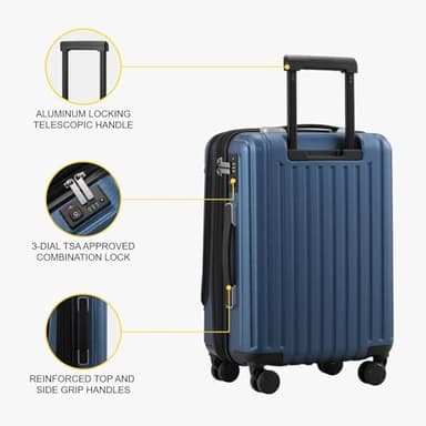 LEVEL8 Grace Carry On Luggage Airline Approved, 20 Inch Expandable Hardside Carry On Suitcase With Wheels, Abs+Pc Small Luggage with Tsa Lock, Blue, 20-Inch - Image 9
