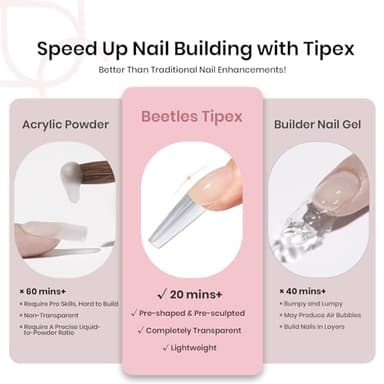 Beetles Tipex Instant Apex Nail Tips, 2 Boxes 256 PCS (Total 512 PCS), Pre-etched Long Coffin Acrylic Gel Nail Tips, Thick Clear Full Cover False Nails - Image 4