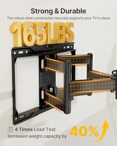 monTEK Heavy Duty TV Wall Mount for 37-90 inch TV up to 165lbs, 4X Load Tested, Full Motion with Dual Articulating Arms, Tool-Free Tilt, Swivel & Extend, VESA 200x100 to 600x400, Fits 12“/16" Studs - Image 3