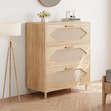GAOMON 3 Drawer Rattan Dresser for Bedroom, Rattan Modern Dresser Wood Chest of Drawers, Wooden Storage Cabinets for Bedrooms, Hallways, Living Rooms, and Entryways, Easy Assemble, Natural - Image 7