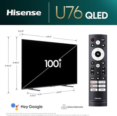 Hisense 100-Inch Class U7 Series ULED 4K UHD Google Smart TV (100U76N, 2024 Model) - QLED, Native 144Hz, Motion Rate 480, Dolby Vision, Full Array Local Dimming, Game Mode Pro, Alexa Compatibility - Image 2
