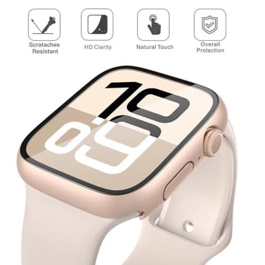 Misxi 2 Pack Tempered Glass Case Compatible for Apple Watch Series 11 (2025) Series 10 46mm, Hard PC Screen Protector Overall Protection Scratch-Resistant Cover for iWatch, 1 Rose Gold + 1 Transparent - Image 3