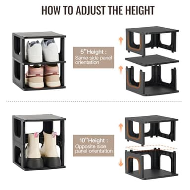 TRZZ 8-Tier Small Shoe Rack, Vertical Narrow Stackable Organizer with Removable Partition, Efficient Shoe Storage for Closet, Entryway, and Small Spaces (Black) - Image 4