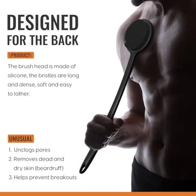 VWMYQ Silicone Back Scrubber for Shower, 17in Lengthen Long Handle Body Brush, Double Sided Shower Brush for Shower Exfoliating and Massage Can Produce Rich Foam, Long Handle Back Scrubber for Men. - Image 3