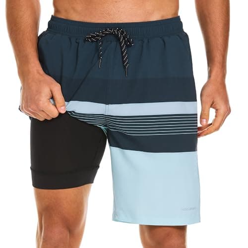 HODOSPORTS Mens Swim Trunks with Compression Liner 9 Inch Quick Dry Swim Shorts with Pockets Swim Suit - Image 1