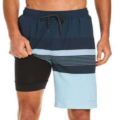 HODOSPORTS Mens Swim Trunks with Compression Liner 9 Inch Quick Dry Swim Shorts with Pockets Swim Suit - Image 1