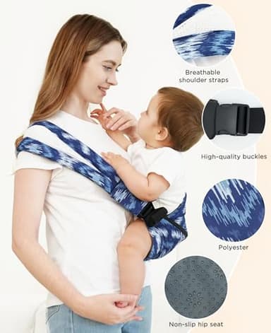 GAGAKU Toddler Carrier Adjustable Padded Sling Portable Ergonomic Baby Holder Carrier with Non-Slip Seat for 6-36 Months Infants & Toddlers (14-35 lbs)-Blue Pattern - Image 4