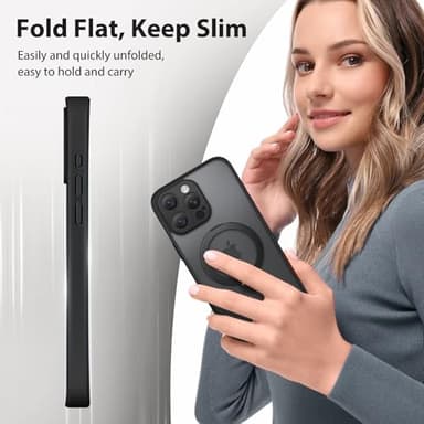 GolbinBox 360° Spin Magnetic Stand for iPhone 15 Pro Max Case, [Compatible with MagSafe], [Full Camera Protection] [16FT Military Drop Protection], Slim Translucent Matte Phone Case, Black - Image 8