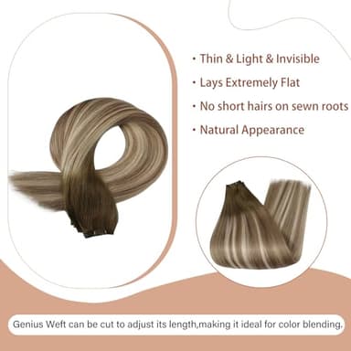 Full Shine Genius Weft Hair Extensions Hand Tied Hair Extensions 60G Human Hair Weft Extensions Sew In Color Balayage Brown To Light Blonde Mix Brown Weave Bundles 24 Inch - Image 4