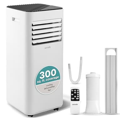 SereneLife Portable Conditioner, 8000 BTU 3-in-1 Compact Standing Air Conditioner for Rooms Up to 300 Sq. Ft., Energy Efficient Floor AC Unit with Remote Control, Universal Casters, Window Mount Kit - Image 1