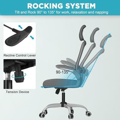 Mimoglad Office Chair, Comfy Desk Chair - High Back Ergonomic Computer Chair with Adjustable Lumbar Support & Headrest, Flip-up Armrests for Guitar Playing, Swivel Task Chair for Home Office - Image 7
