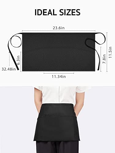 Syntus 2 Pack Server Apron with 3 Pockets, Waterdrop Resistant Waitress Waiter Waist Apron, 11.5-inch Black - Image 2