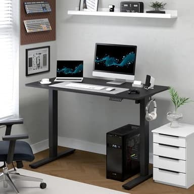 FLEXISPOT Standing Desk, 48" x 24" One-Piece Desktop, Height Adjustable Computer Desk for Home Office, White Frame & Black Top (One Package - Image 3