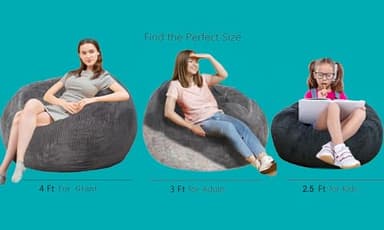 Bean Bag Chairs with Faux Rabbit Fur Cover, 4 ft Giant Memory Foam Bean Bag Chairs for Adults/Teens with Filling,Ultra Soft Faux Fur Fabric, Round Fluffy Sofa for Living Room Bedroom College Dorm - Image 4