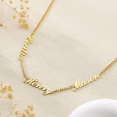 Personalized Name Necklace with Curb Chain, 18K Gold Plated Handmade Custom Family Choker Customized Child Nameplate Necklace Mother's Day Jewelry Gift for Mom, Wife (3 Names Necklace) - Image 4